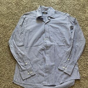 Club Room Men's Blue and White Plaid Dress Shirt